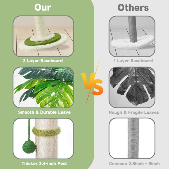 New 35in Monstera Cat Tree, Tall Sisal Post with Hanging Ball for Indoor Cats - Picture 6 of 6